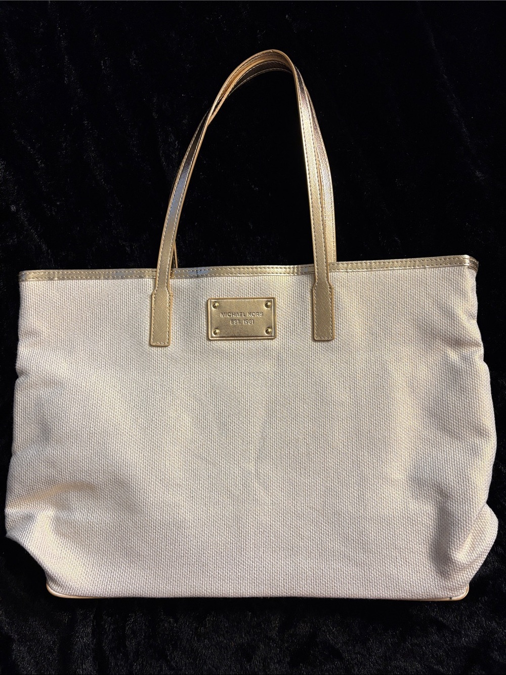 Michael Kors Cream Canvas Tote with Gold Trim